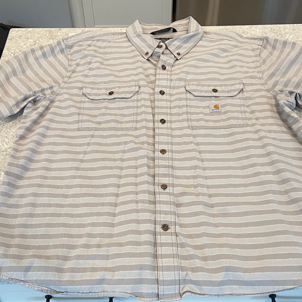 Carhartt Men's Loose Fit Casual Workwear Gray and White Striped Shirt-XXL